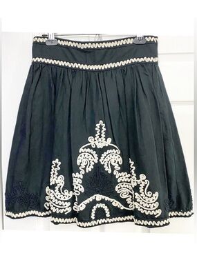 French Connection Black and Cream Linen Embroidered Skirt